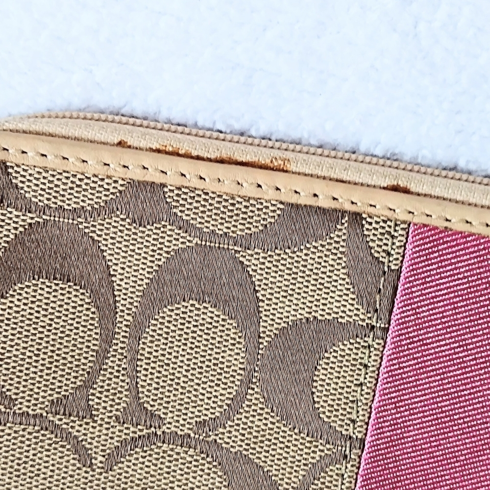 💗 Coach Y2K Khaki Pink Signature Stripe 12CM Double Zip Wristlet Wallet - Picture 7 of 10